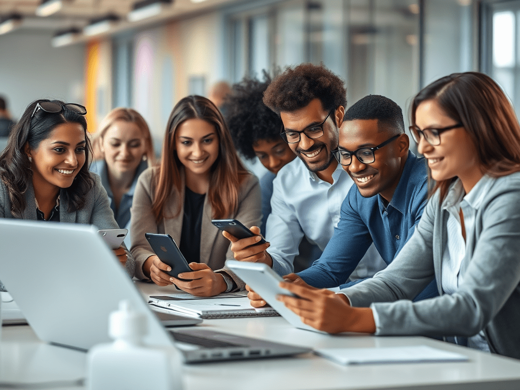 Various people working around tech tools